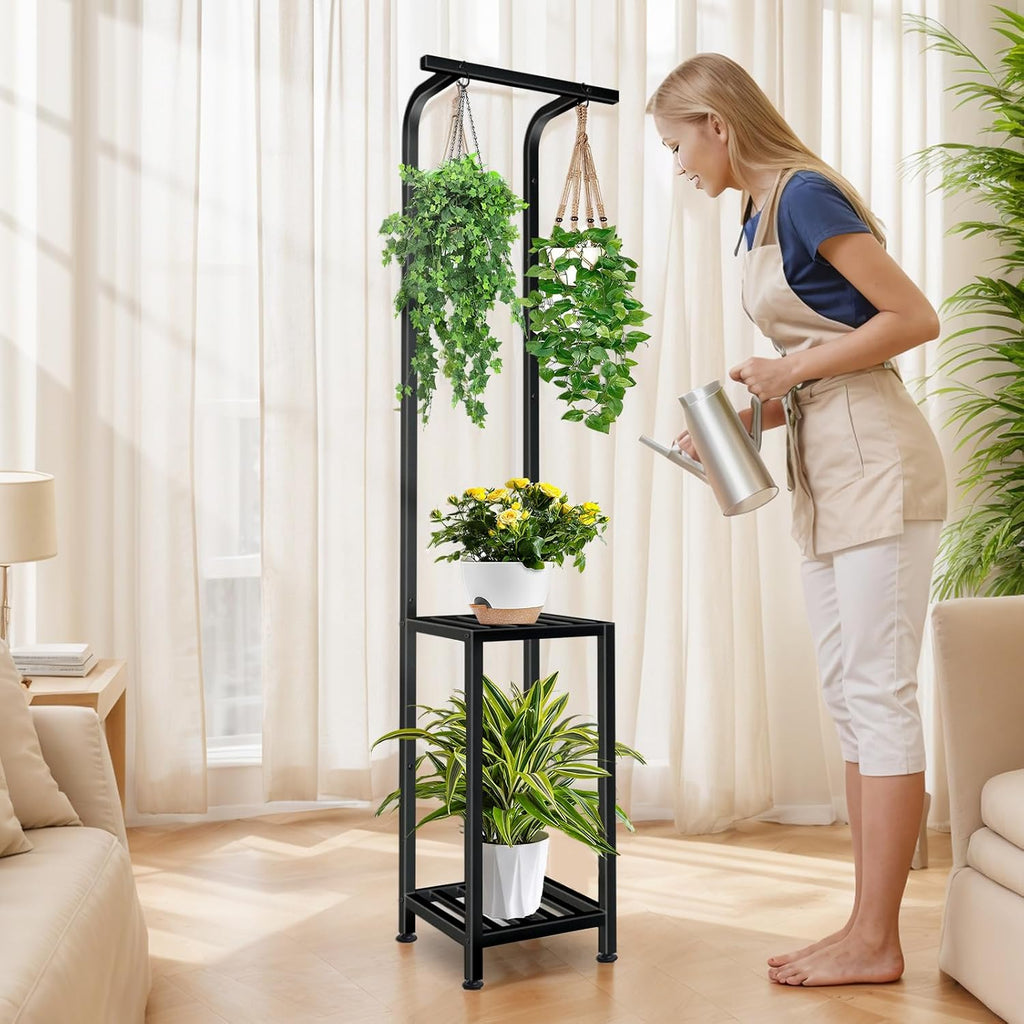Plant Stand Indoor Outdoor, Heavy Duty Pedestal Stands 12''Lx12''Wx65''H | 3 Tiered Hanging Plant Shelf Heavy Duty