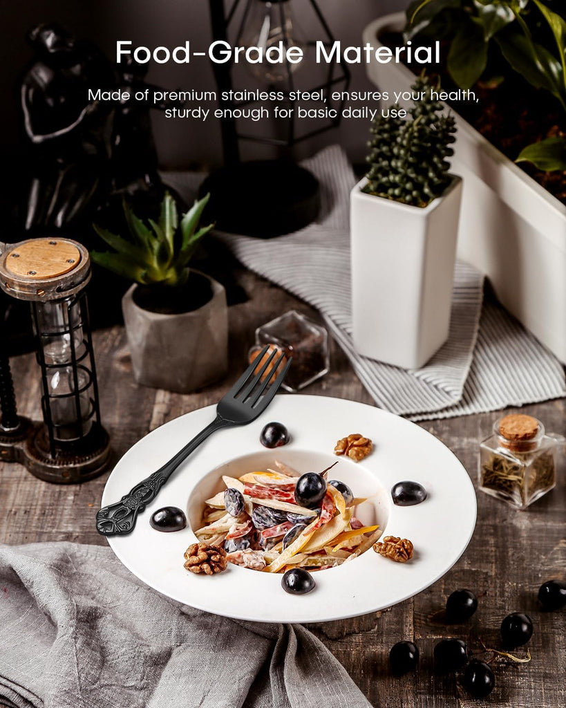 Black Silverware Set For 8, 48 Pieces Retro Royal Silverware Flatware Set with Black Spoons Forks Knives Set