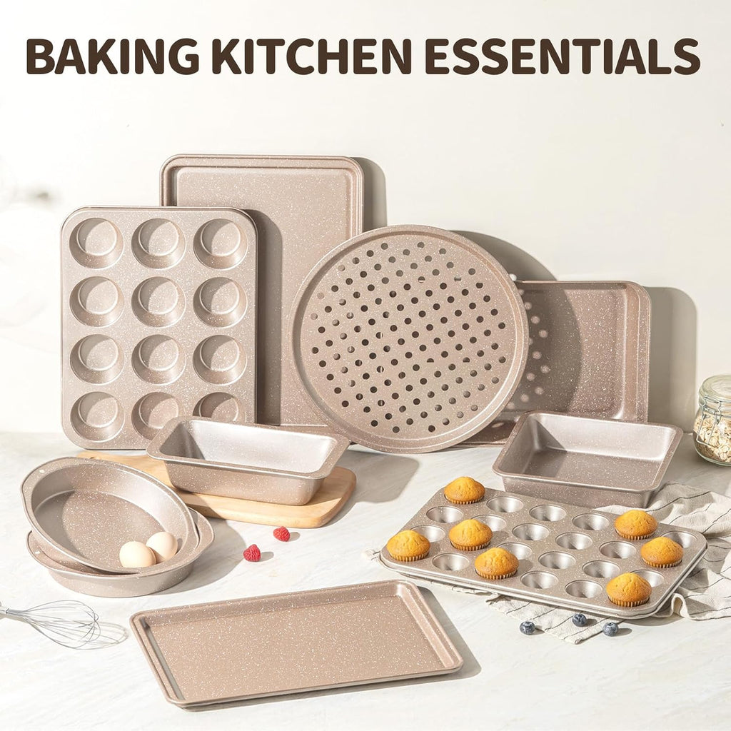 10-Piece Pans Set, Bakeware Sets Nonstick, Set for Oven Cooking, Stackable Carbon Steel Pans Include Cookie Sheets