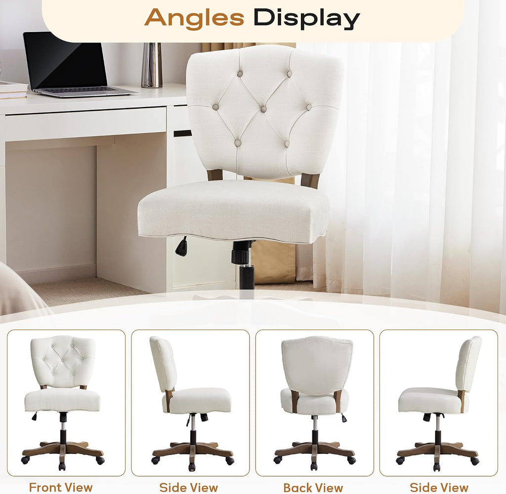 Upholstered Swivel Desk Chair Chenille Tufted Fabric Home with Wheels Adjustable Height Classic Task Chair with