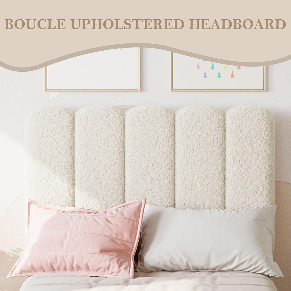 Twin Bed Frame, Platform Bed with Headboard for Kids | Upholstered Bed Frame, Easy Assembly, Wooden Slats Support, No