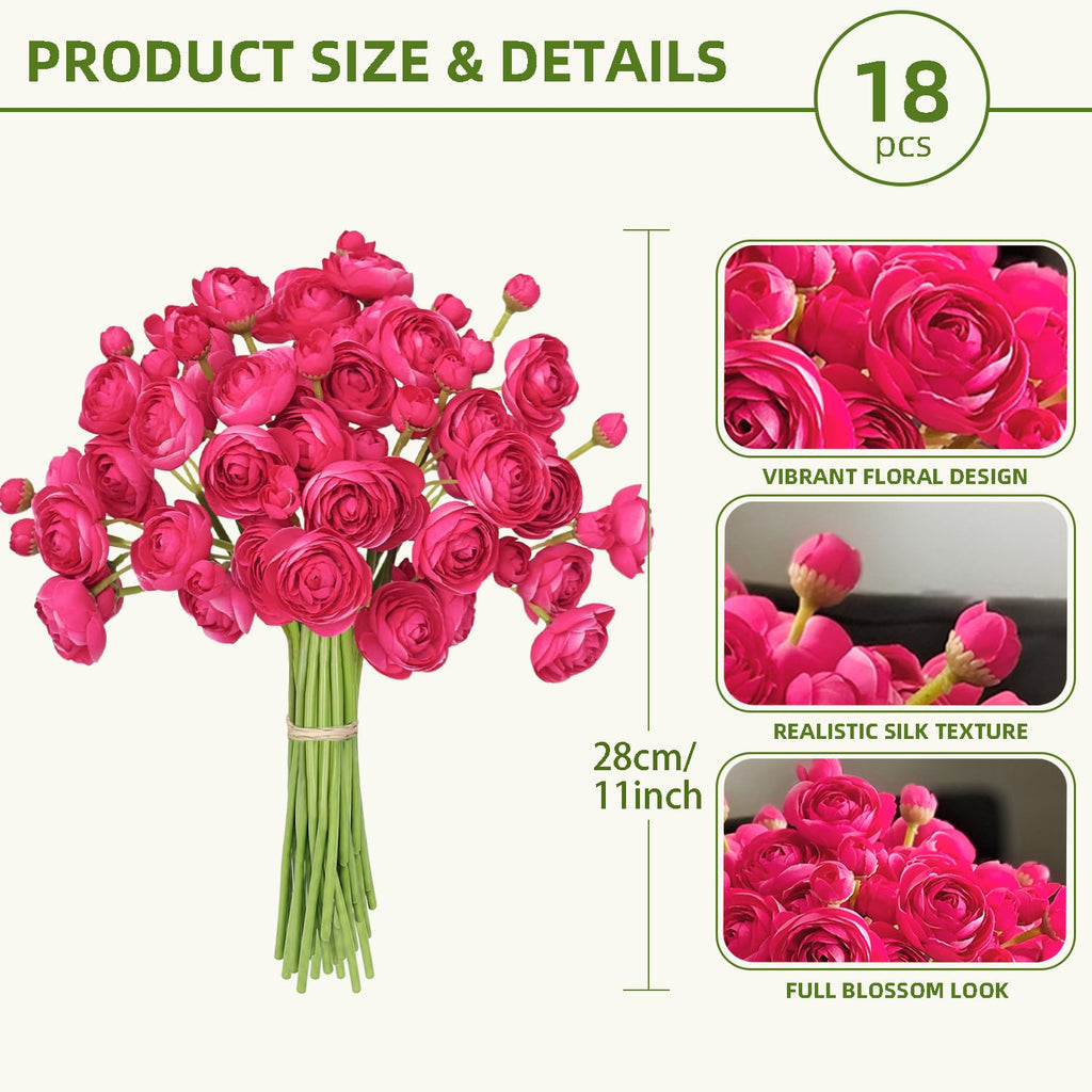 Artificial Ranunculus Flower ROSEO Pink, 18 Pcs