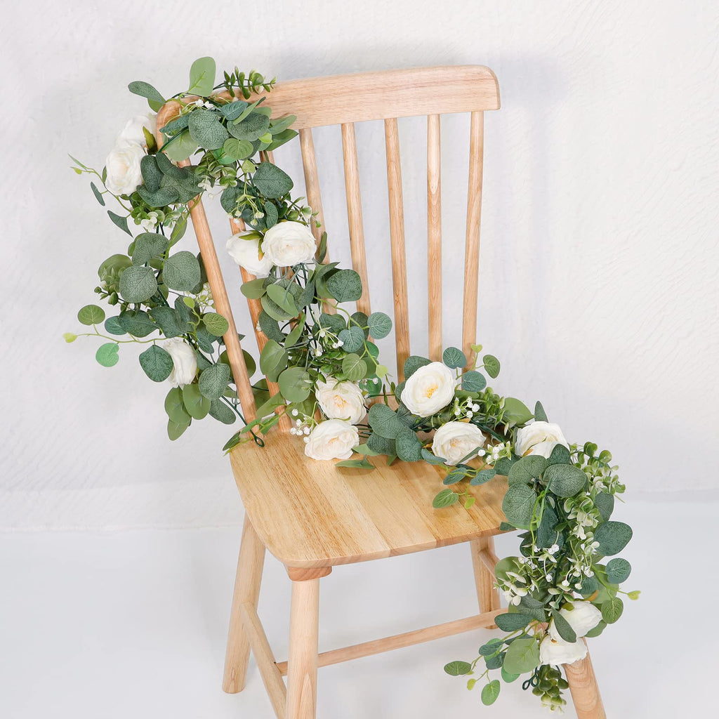2 Pack 13FT Artificial Eucalyptus Flower Garland with White Roses