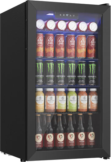 Beverage Refrigerator Cooler, 126 Can Mini Fridge with Glass Door for Wine, Soda