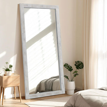 Rustic Farmhouse Full Length Mirror with Stand 71"x32", White