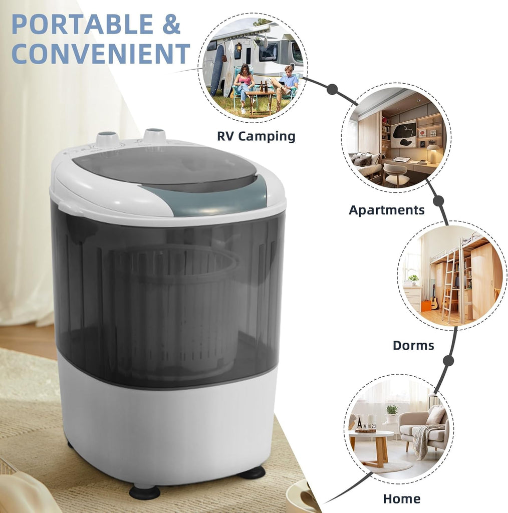 Mini Spin Dryer Portable Washing Machine, Compact Laundry for Home, Apartment, RV, Gray