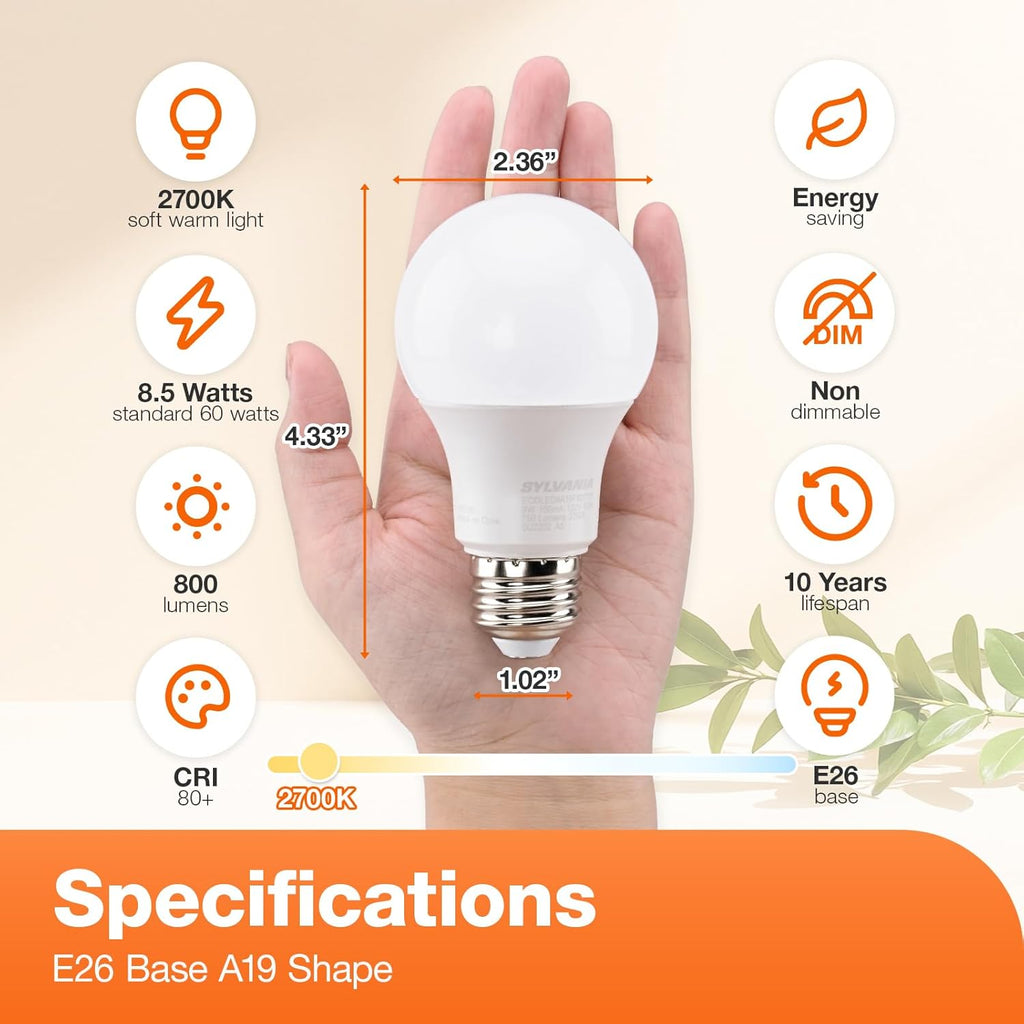 LED A19 Light Bulb, 60W Equivalent, Efficient 8.5W, 10 Year, 2700K, 800 Lumens, Frosted, Soft White