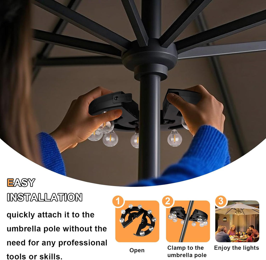 Umbrella Lights Outdoor Patio, Rechargeable Cordless with Dimmer &Timer
