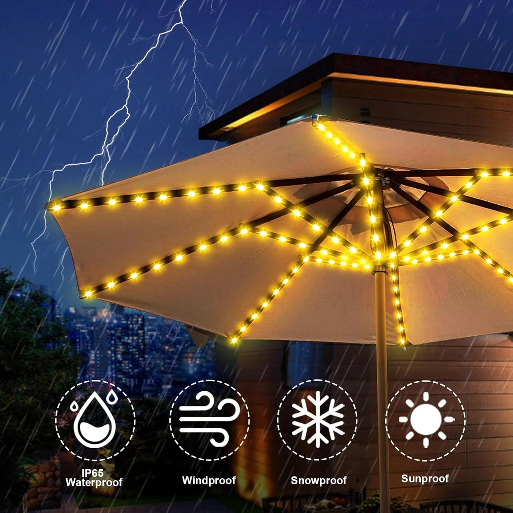 Solar Umbrella Lights Outdoor, Waterproof Solar Powered Patio Umbrella Lights Cordless 8 Modes LED Umbrella Patio