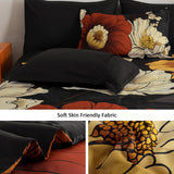 Xruibed Black Floral Comforter Set Queen 7 Pieces Bed in a Bag Flower Bedding Sets Lightweight Boho Bed Set with