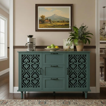 Green 2 Door 3 Drawer Sideboard Buffet, Farmhouse Accent Cabinet