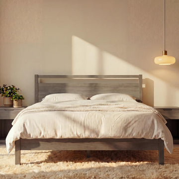 King Bed Frame with Headboard Signature Wood Platform, Noise Free, Under Bed Storage, No Box Spring Needed, Easy