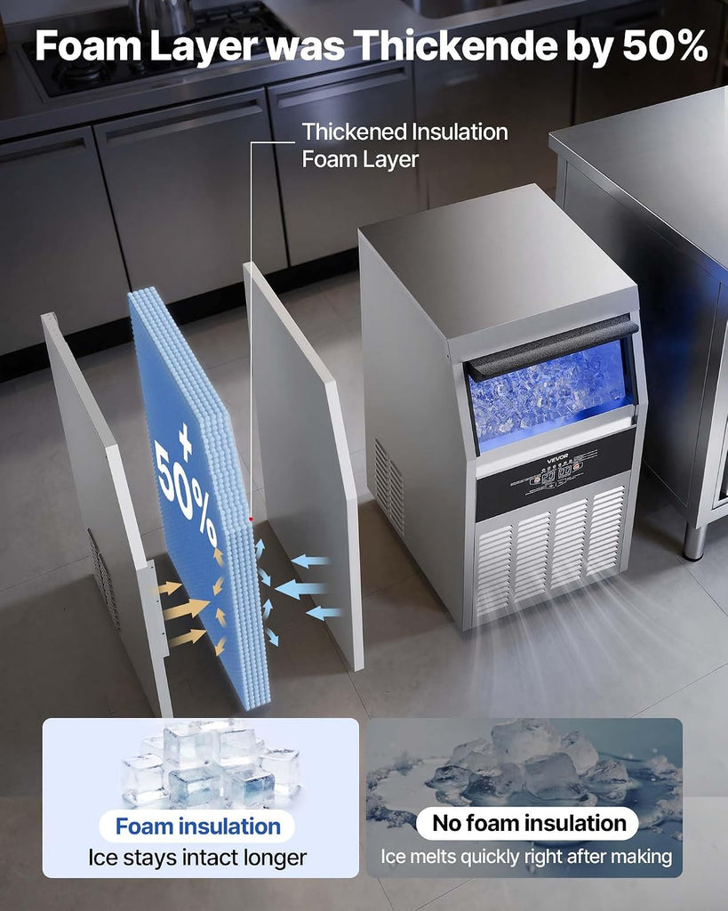 Commercial Ice Maker Machine, 130 lbs/24h with 30 lbs Storage Capacity, Built-in/Freestanding/Under Counter