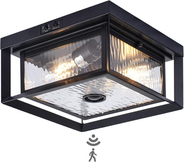 Motion Sensor Outdoor Ceiling Light - Industrial Style, Flush Mount