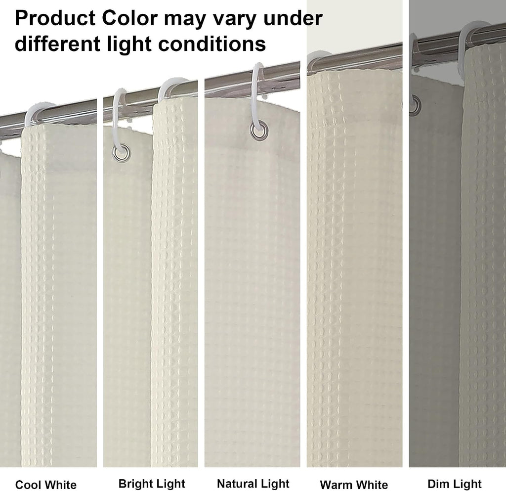 Extra Long Shower Curtain Set- 96 Inch Long Waffle Weave Heavy Duty Fabric Shower Curtains , Luxury Heavy Duty Thick