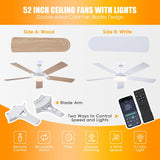 Ceiling Fans with Lights, 52inch Low Profile Ceiling Fan with Light and Remote Control,Reversible, 3CCT, Dimmable, Quiet, White Ceiling Fan for Bedroom Indoor/Outdoor Use A101-B0D8BDVQB9