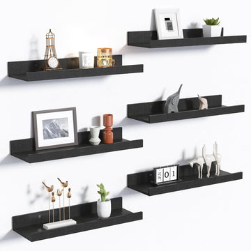 Floating Shelves for Wall Decor and Storage, Black, 6Pcs 15.7'' | Wall Mounted Wood Shelves , Laundry Room Display