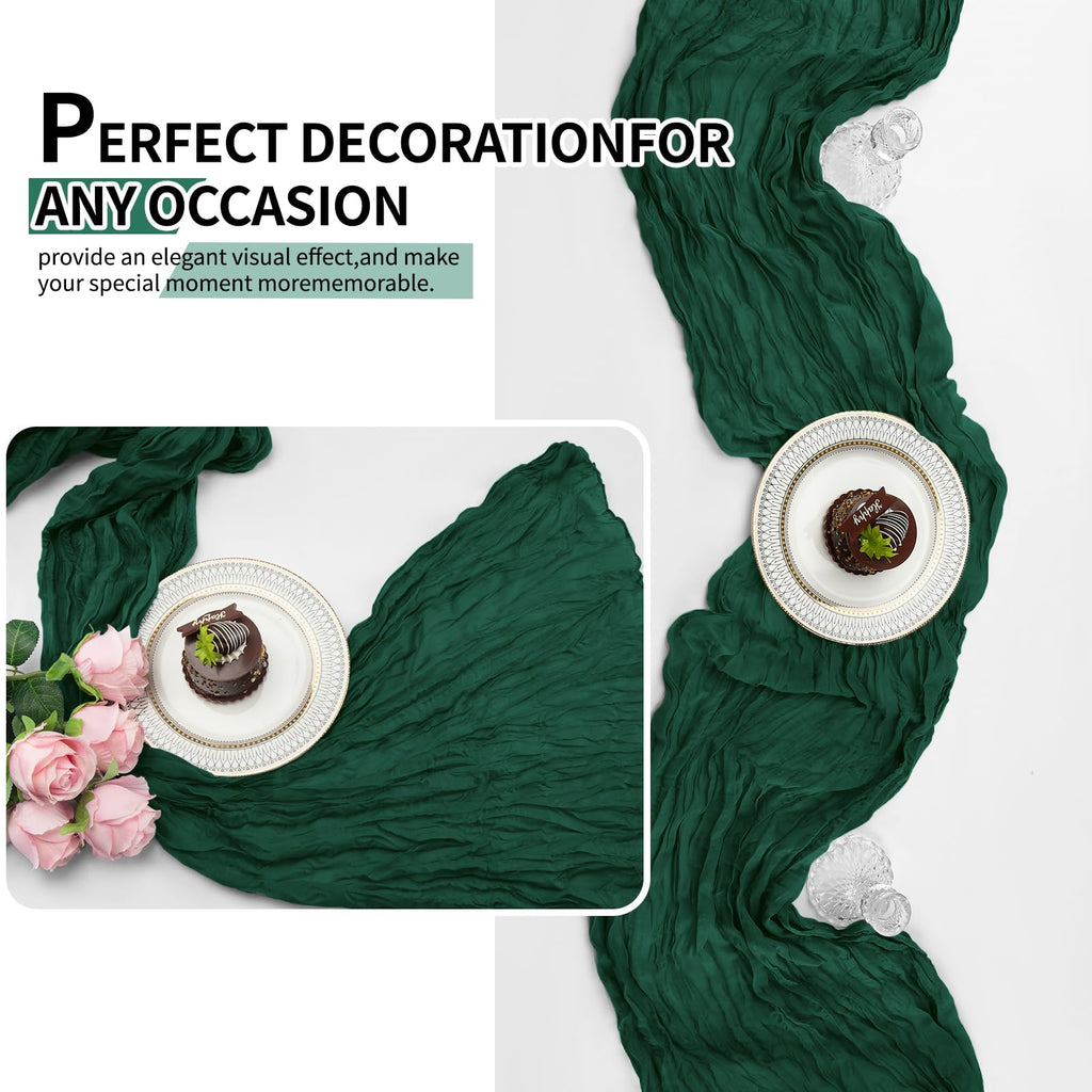4 Pack Pack Dark Green Cheesecloth Table Runner 10Ft, Christmas Table Runner 21.5 X 120 inch, Semi Sheer Cheese Cloth