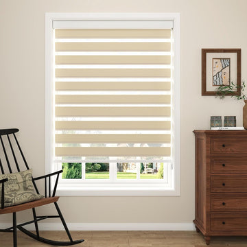 Zebra Blinds for Windows (34" W x 72" H, Light Brown) Zebra Roller Window Shades, Corded Dual Layer Light Filtering
