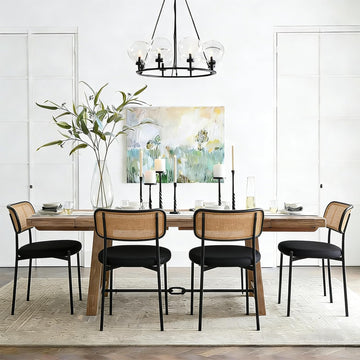 Rattan Dining Chairs Set of 4, Mid-Century Modern Chair with Boucle, Kitchen Dining Room Chairs for Living Room with