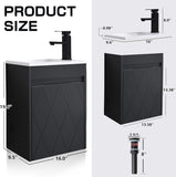16-Inch Bathroom Vanity Sink Combo for Small Spaces – Wall-Mounted Cabinet Set with White Resin Basin Sink, Black Faucet and Pop-Up Drain, Black