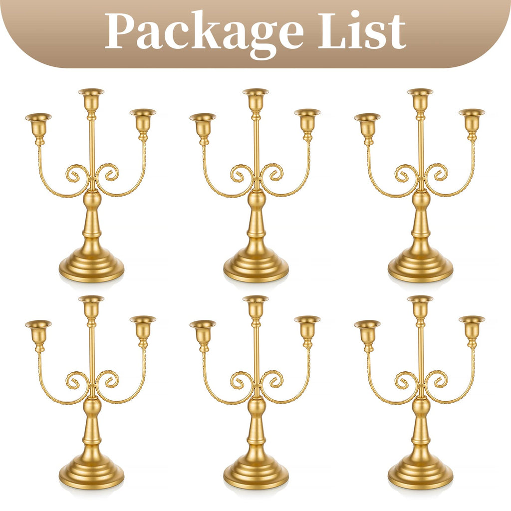 Gold Candelabra Candle Holders for Wedding Centerpieces, 3-Arms