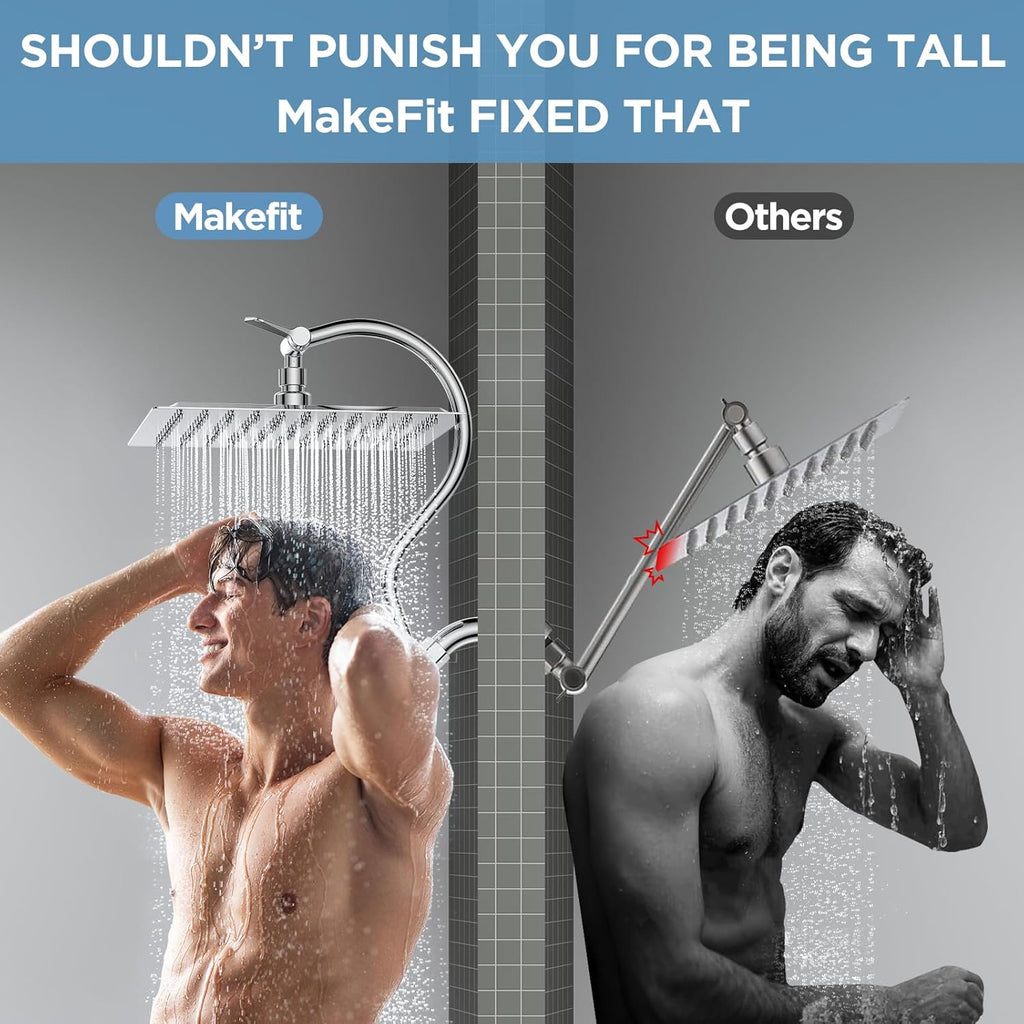 All Metal Dual Shower Heads Combo with Curved Extension Arm, 10" Rain Shower Head with Handheld Spray