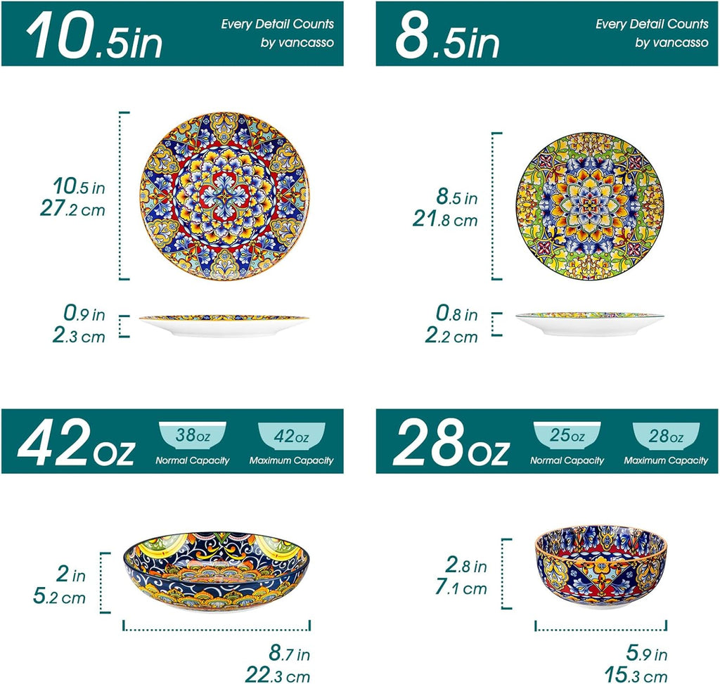 24 Pieces Dinnerware Sets, Plates and Bowls Set, Porcelain Dishes Set for 6, Microwave and Dishwasher Safe
