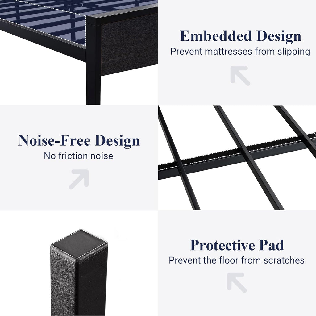 King Platform Bed Frame with Wooden Headboard and Footboard, Heavy Duty 12 Metal Slats Support, No Box Spring Needed