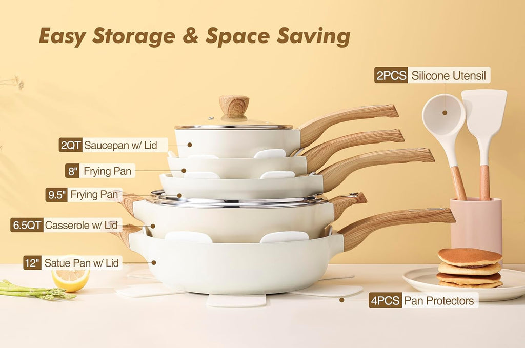 Ceramic Cookware Sets, Pots and Pans Set Non stick, 14 Piece Induction Cookware, Non toxic Healthy Non Stick Kitchen