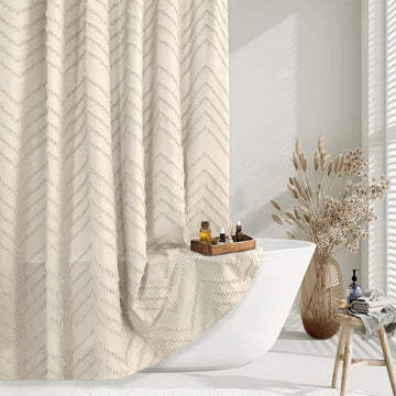Beige Boho Shower Curtain 72 x 72 Modern Farmhouse Shower Curtain Bohemian Chic Tufted Chevron Textured Striped