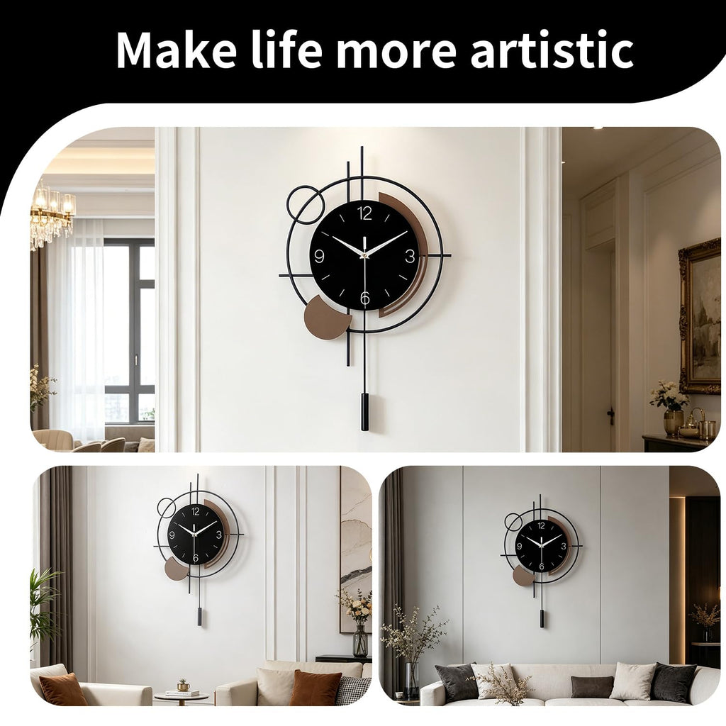 Wall Clock with Pendulum Large Silent Battery Clock Decor