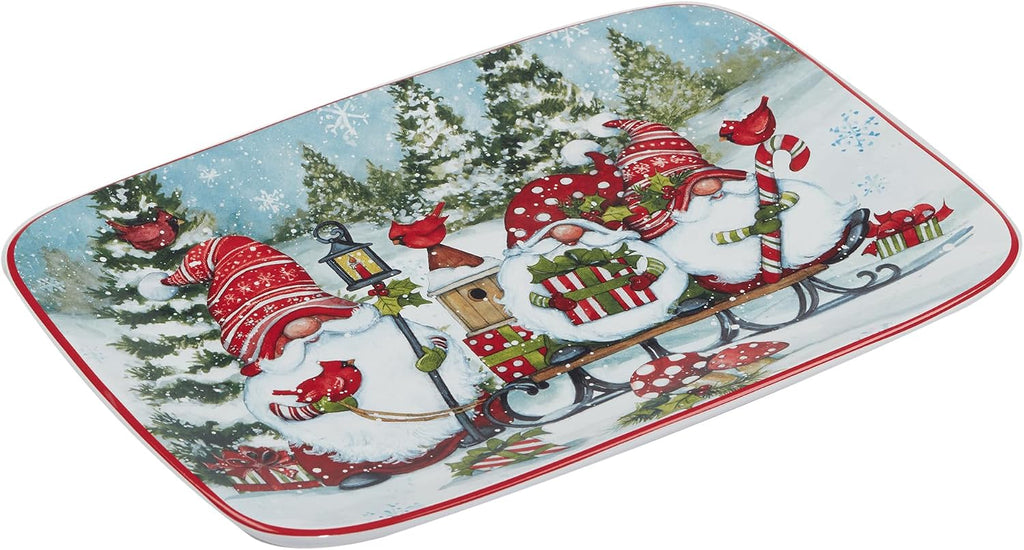 Christmas Gnomes Rectangular Platter 14" x 10", Multicolor, Large