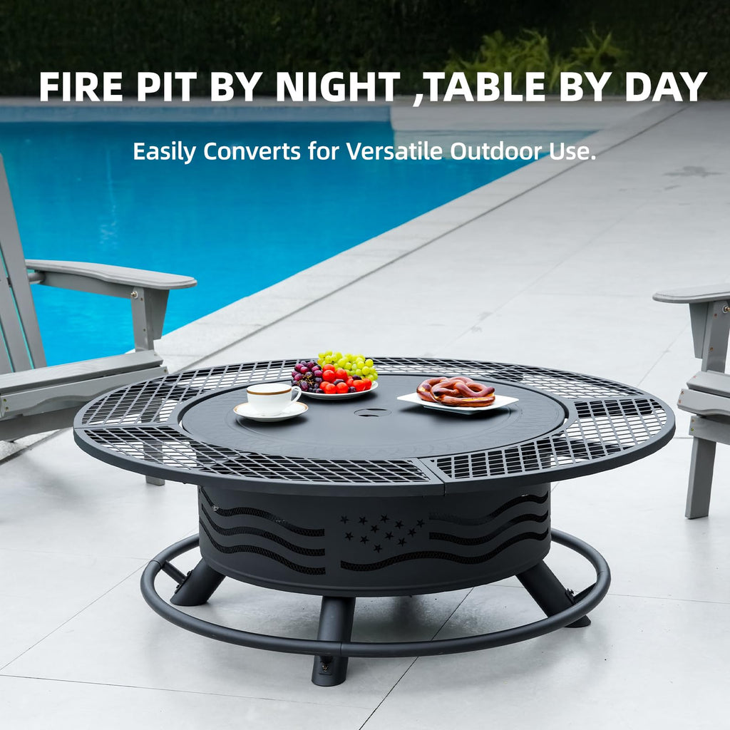 47 Inch Fire Pit with 2 Cooking Grates and Table Lid