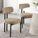 LukeAlon Chenille Dining Chairs Set of 2, Modern Curved Back Armless Kitchen Chairs with Black Metal Legs Upholstered Dining Room Chairs Reception Chairs for Living Room Office Restaurant, Khaki
