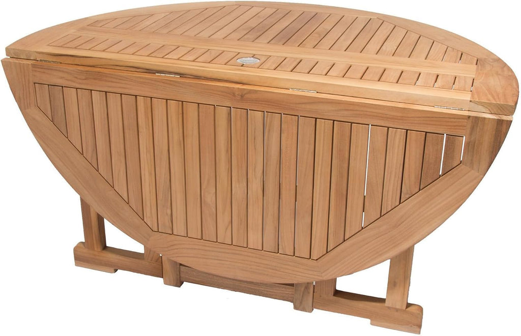 Round Drop Leaf Teak Table, 60-Inch