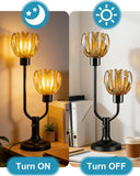 Mid Century Modern Glass Table Lamp Black Dimmable Desk Lamps with Brown Glass Shades 2 Bulbs Included 3000K Warmwhite