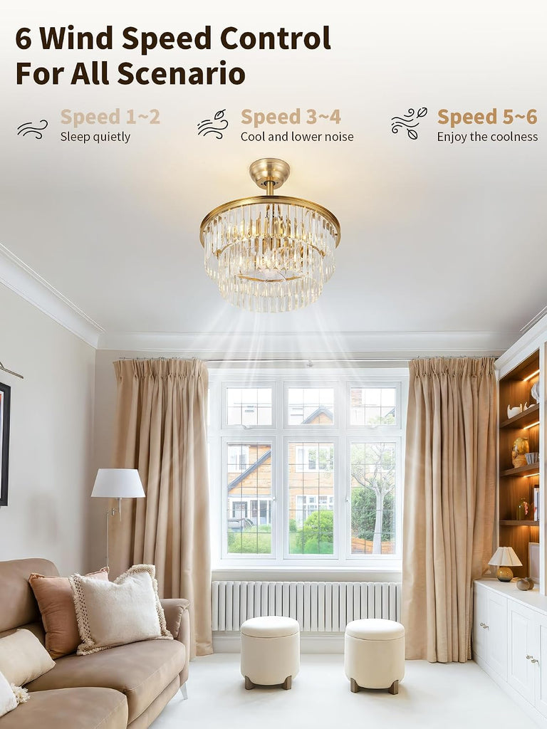 20" Brass Crystal Fandelier Ceiling Fans with Lights
