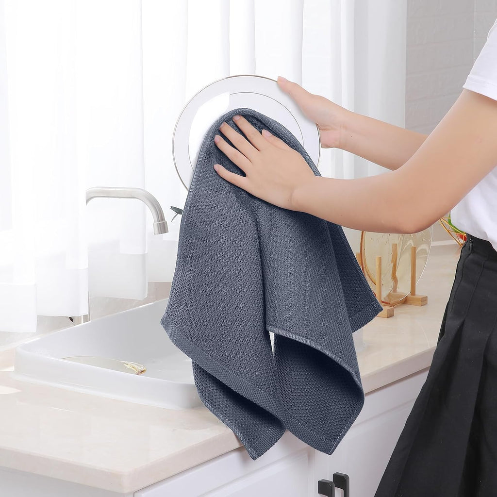 100% Cotton Waffle Weave Kitchen Towels, 10-Pack, Dark Grey | Ultra Soft Absorbent Dish Towels, Quick Drying Cleaning