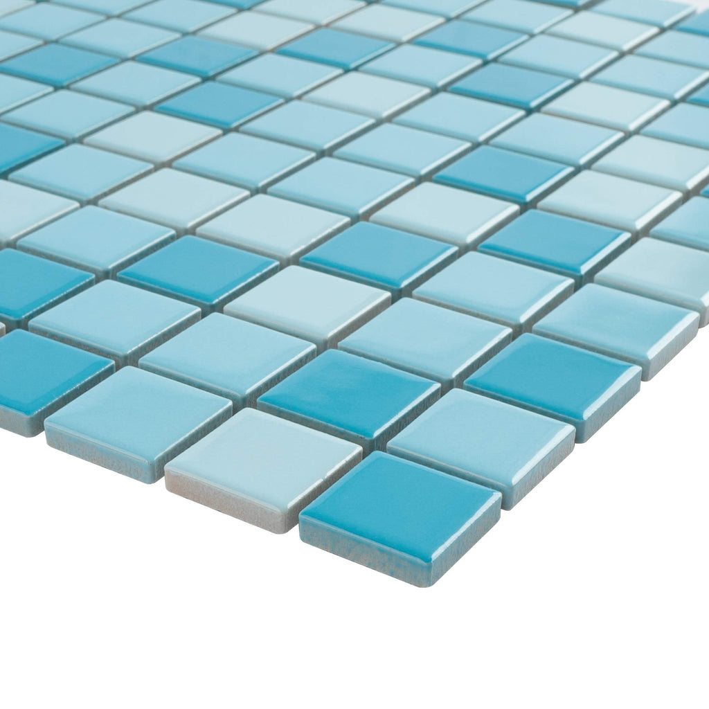 1" x 1" Square Creamy Blue Porcelain Polished Floor & Wall Tile & Pool Tile Mosaic Tile 11-3/4 in. x 11-3/4 in. x 6mm