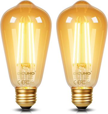 E26 Edison Bulbs 60W, 2200K Amber Warm, 6W LED Edison Bulb ST64, Amber Glass, Vintage LED Light for Home, 600LM, Non (Pack Of 2)
