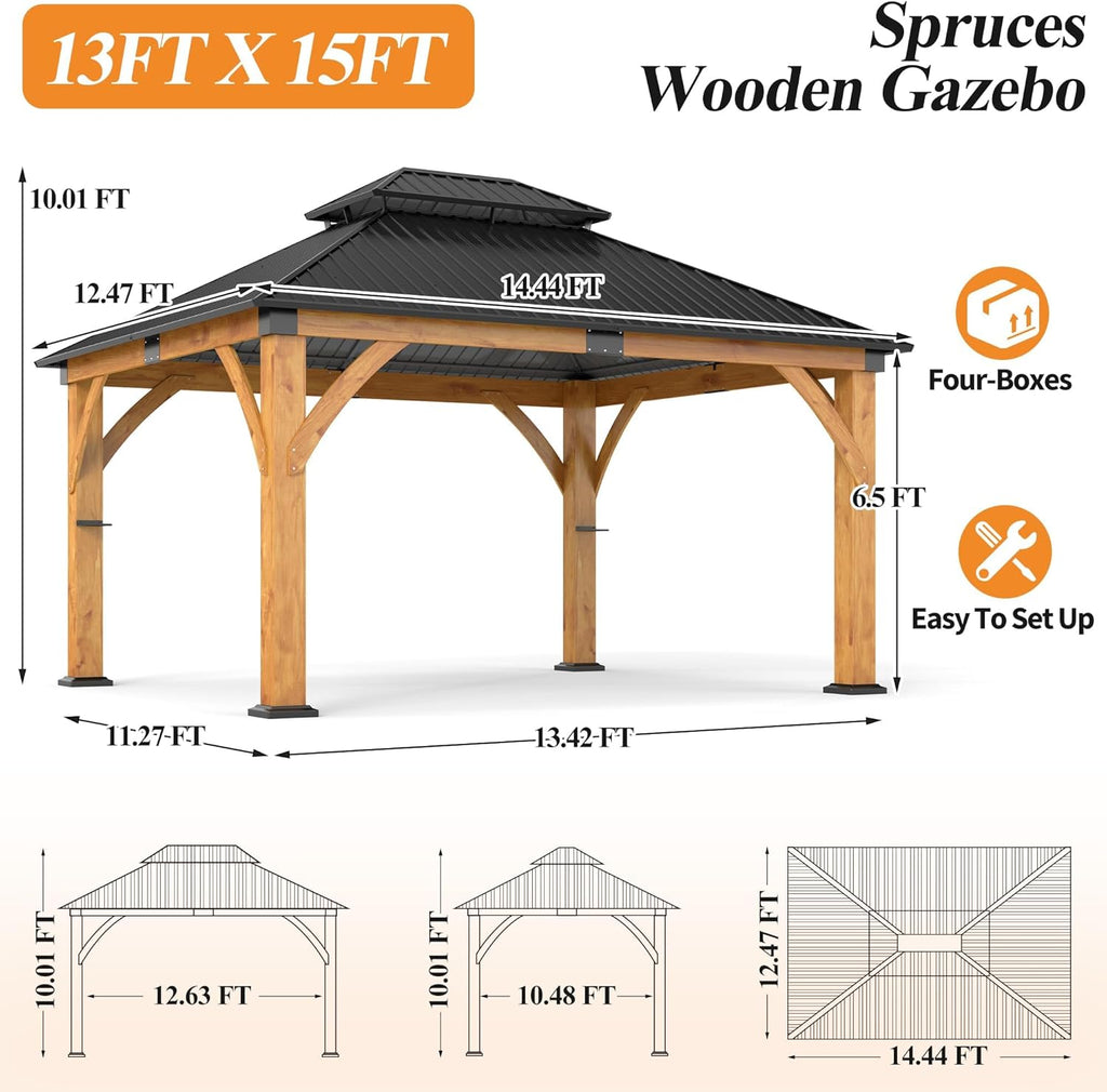 13’x 15’ Outdoor Spruce Wood Gazebo