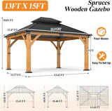13’x 15’ Outdoor Spruce Wood Gazebo