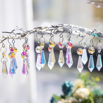 50 Pcs 38mm Colorful Crystal Icicle with Octagon Bead Chandelier Decor - Colorful Chandelier Icicle Prisms 38mm with