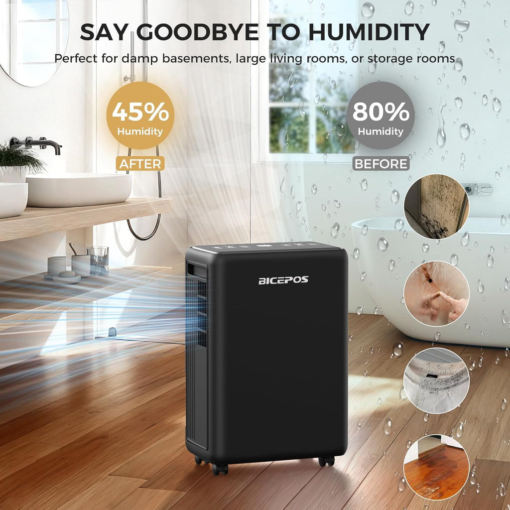 2000 Sq.Ft Dehumidifier for Basement, 30 Pints Dehumidifiers for Home with Drain Hose, 3 Mode, Auto Defrost