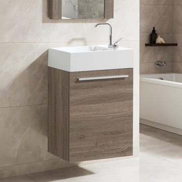 18-Inch Floating Bathroom Vanity with Sink & Mirror – Space-Saving Wall-Mounted Cabinet, Glossy White