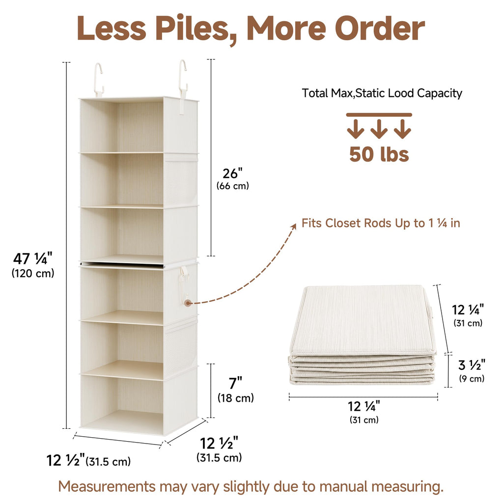 Hanging Closet Organizer, 6-Shelf with 2-in-1 Design