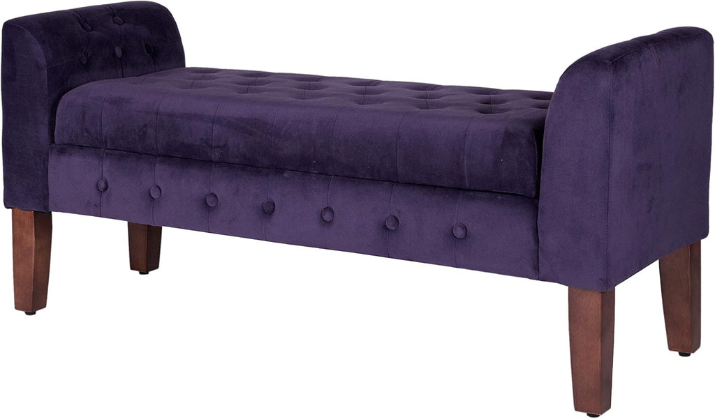 Velvet Tufted Storage Bench Settee with Hinged Lid, Purple 50" x 18" x 23"