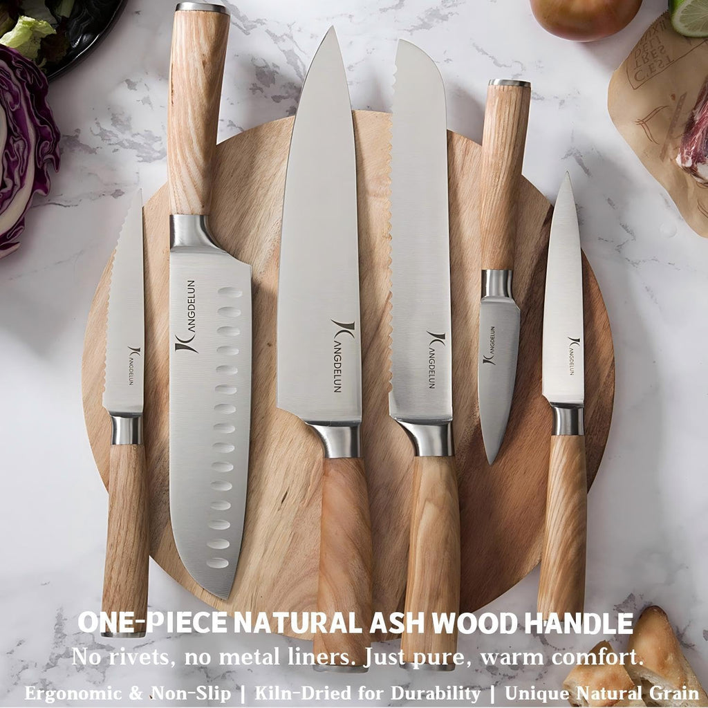 Ultra Sharp 14-Piece Kitchen Knife Set, High Carbon Stainless Steel Blades, Torrefied Natural Wood Handles, Ergonomic