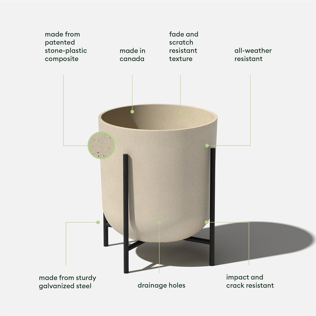 Mason Series Raised Lima Planter - Round Planter with Stand | Made From a Durable Plastic-Stone Composite & Comes